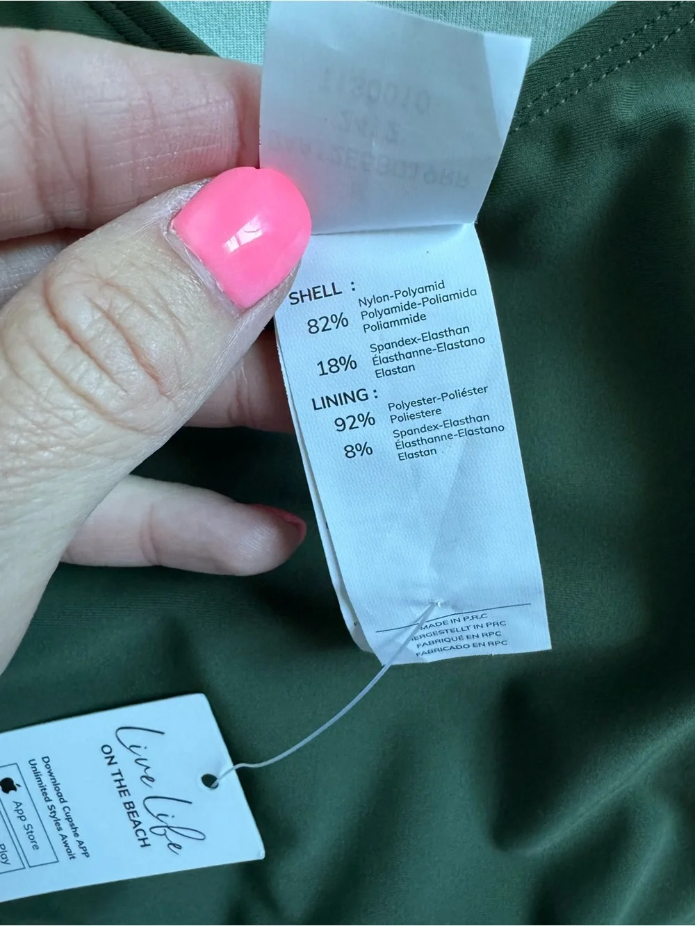 NWT Cupshe Olive Green One-Piece Swimsuit Sz Med Open Back Boho Vacation Preppy